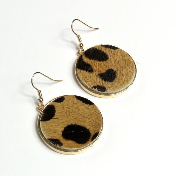 Lulu's Pony Hair Leopard Circle Drop Earrings - Picture 2 of 3